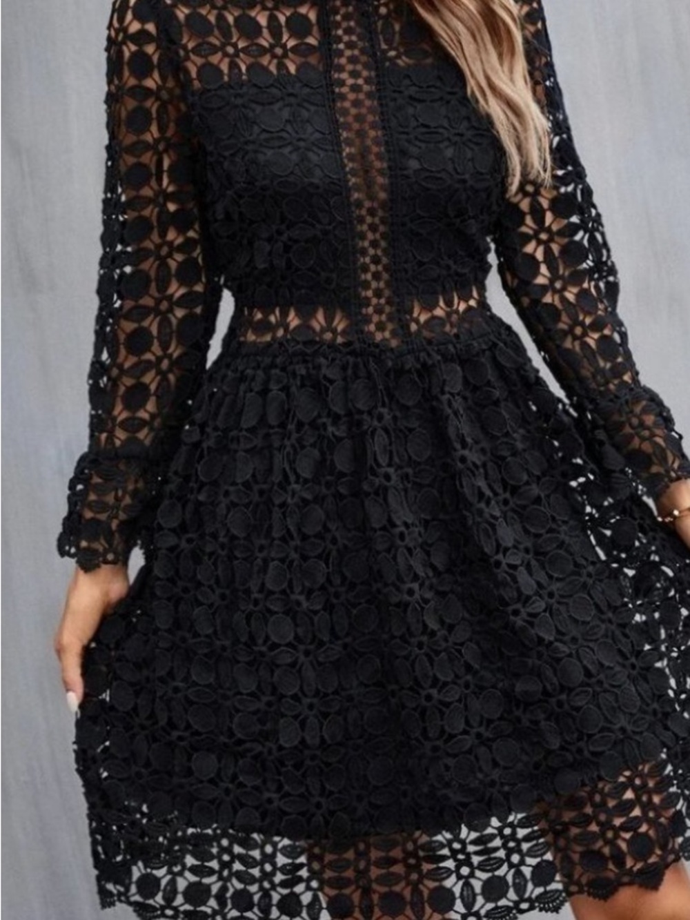 Brand NEW Elegant Black Lace Long Sleeve Dress - Picture 12 of 13